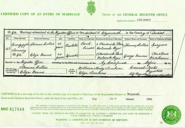 Eliza's Marriage Certificate